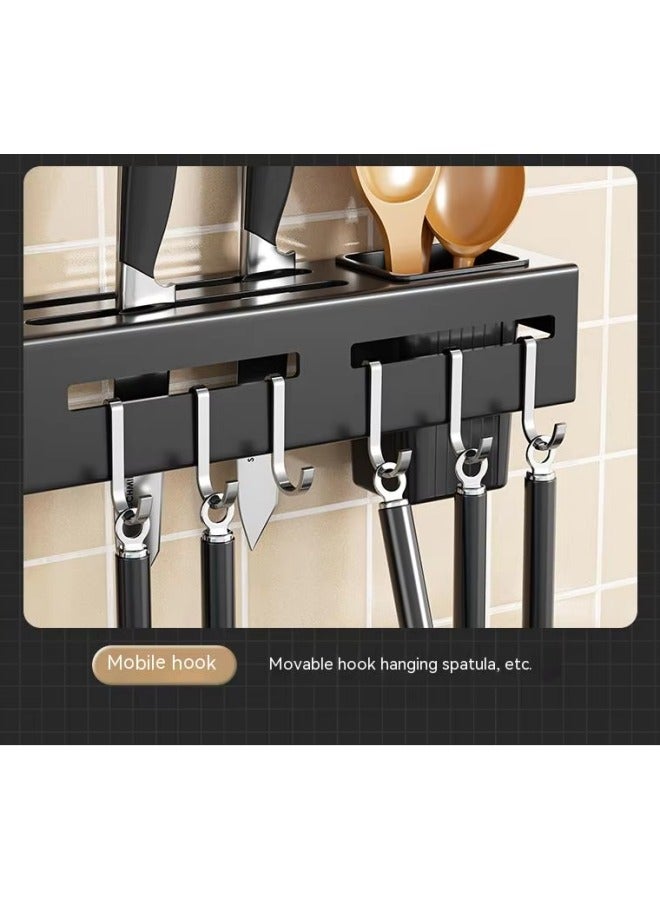 Aikenn Wall Mounted Knife Rack Stainless Steel Knife Rack Multifunctional Storage Rack Knife Rack With 6 Hooks Sticky Wall Mounted Knife Rack Kitchen Punch-Free Rack Chopstick Holder Knife Rack 40cm Black  - Image 5