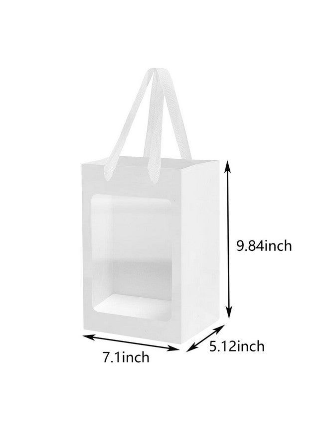 BallHull 12 Pcs White Kraft Paper Gift Bags with Transparent Window, 9.84"x7.0"x5.12" Kraft Shopping Bags with Handles for Present, Festivals Party - Image 1