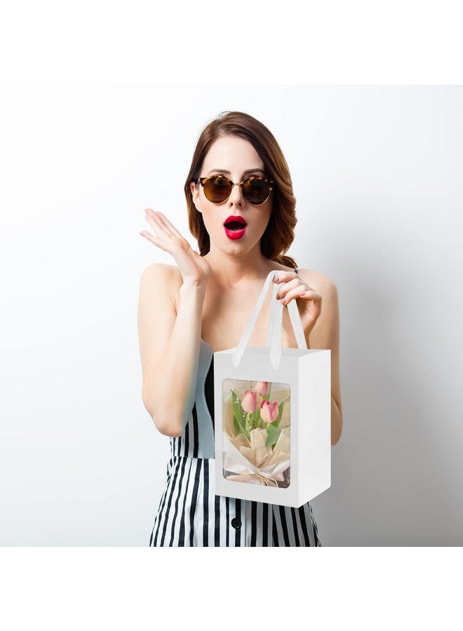 BallHull 12 Pcs White Kraft Paper Gift Bags with Transparent Window, 9.84"x7.0"x5.12" Kraft Shopping Bags with Handles for Present, Festivals Party - Image 3