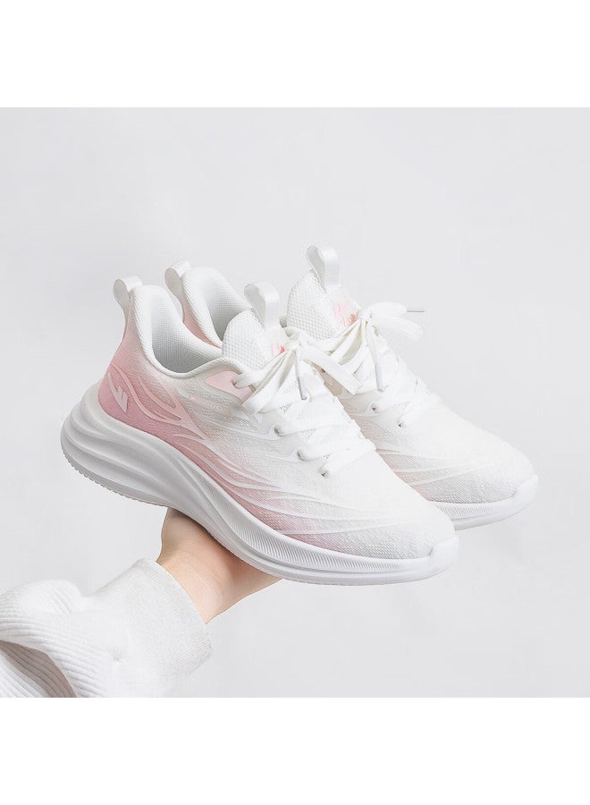 Pull Back Warrior Women's Casual Sports Mesh Shoes Summer Breathable Running Shoes Wxy4114 White Pink 38 - Image 1