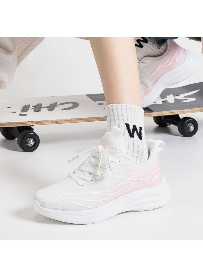 Pull Back Warrior Women's Casual Sports Mesh Shoes Summer Breathable Running Shoes Wxy4114 White Pink 38 - Image 3