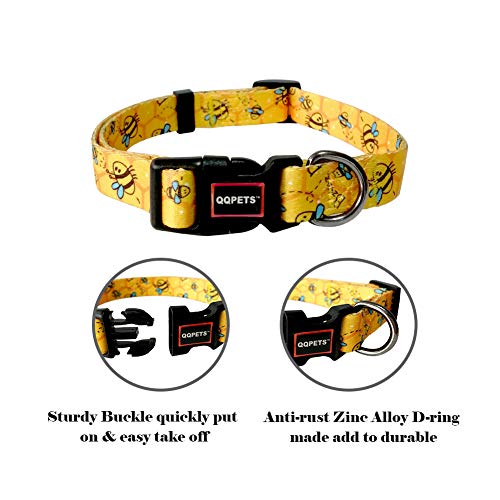 QQPETS Adjustable Soft Dog Collar: Print Flower Pink Multicolor Cute Patterns for XS Small Medium Large Pet Girl Boy Puppy Walking Running Training (M, Yellow Bee) - Image 3