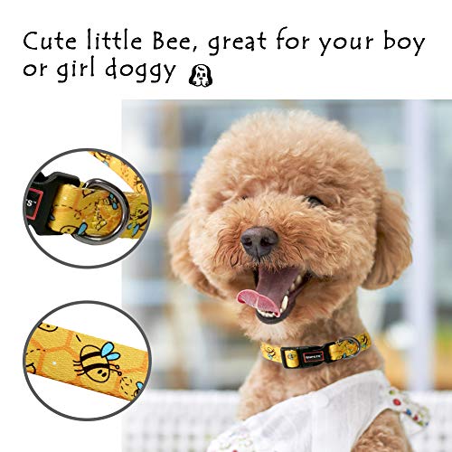 QQPETS Adjustable Soft Dog Collar: Print Flower Pink Multicolor Cute Patterns for XS Small Medium Large Pet Girl Boy Puppy Walking Running Training (M, Yellow Bee) - Image 2
