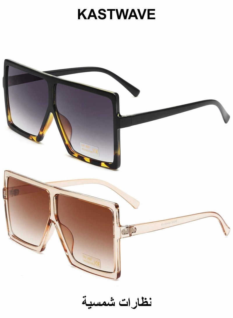 KASTWAVE Sunglasses for Men and Women, Square Oversized Sunglasses, UV Protection Retro Vintage Shades Flat Top Fashion Shades Sunglasses - Image 1
