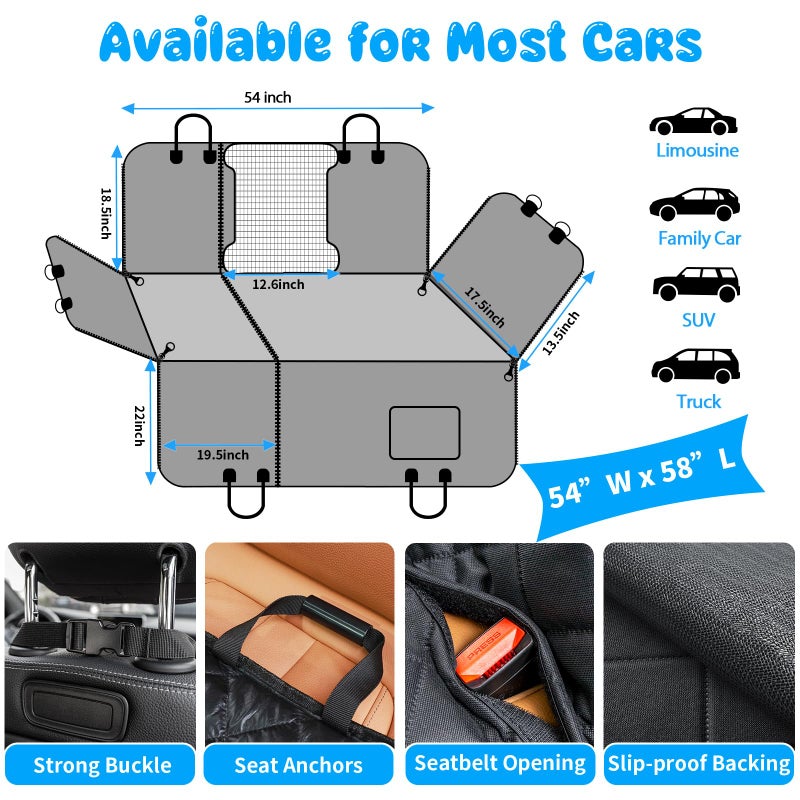 URPOWER 6-in-1 Dog Car Seat Cover for Back Seat, Waterproof Dog Car Hammock with Mesh Window & Side Flap, Pet Backseat Protector for Car, SUV, Truck - Image 5