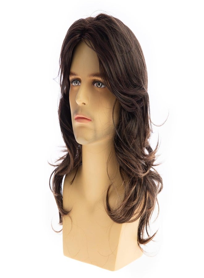 Beweig Long Curly Wavy Dark Brown Wigs for Men Synthetic Natural Party Halloween Cosplay Hair Wig - Image 2