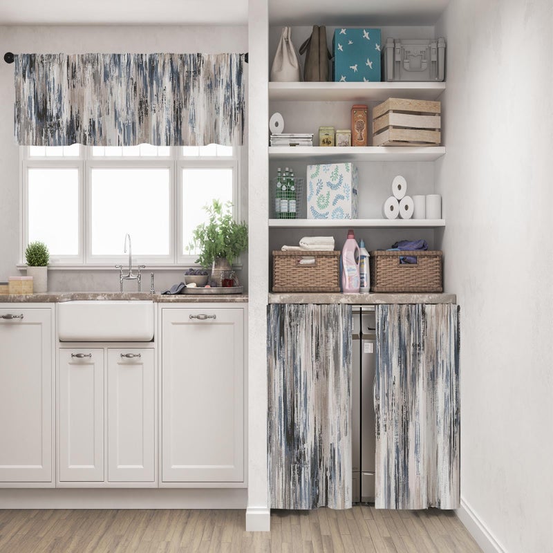 Tayney Grey Brown Kitchen Window Curtains Valance and Tier Set 36 Inch, Abstract Painting Vintage Rod Pocket Short Tier Curtain for Bathroom, Modern Small Cafe Drapes for Kitchen Decor - Image 2
