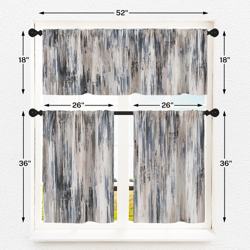 Tayney Grey Brown Kitchen Window Curtains Valance and Tier Set 36 Inch, Abstract Painting Vintage Rod Pocket Short Tier Curtain for Bathroom, Modern Small Cafe Drapes for Kitchen Decor - Image 4