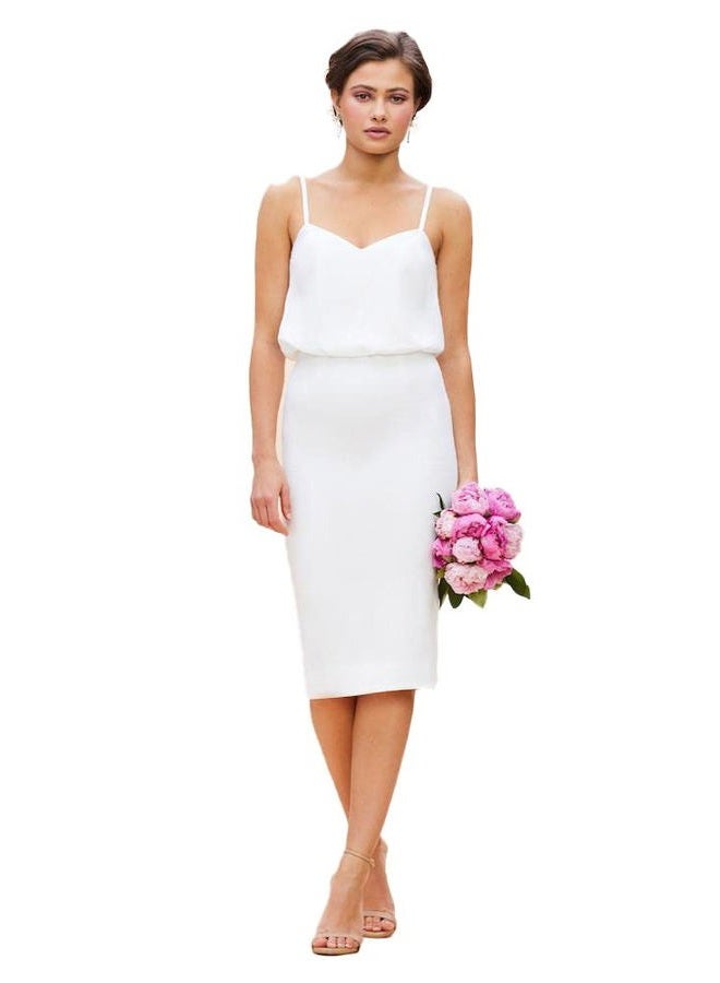 Dress the Population Women's Alondra Blouson Tank Pencil Skirt Midi Dress, Off White, S - Image 1