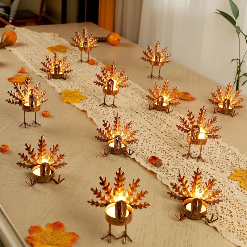 SAND MINE Metal Turkey Tea Light Candle Holders, Thanksgiving Candle Holder, Turkey Candle Holder, Metal Candle Holder, Thanksgiving Home Table Decoration (12) - Image 1