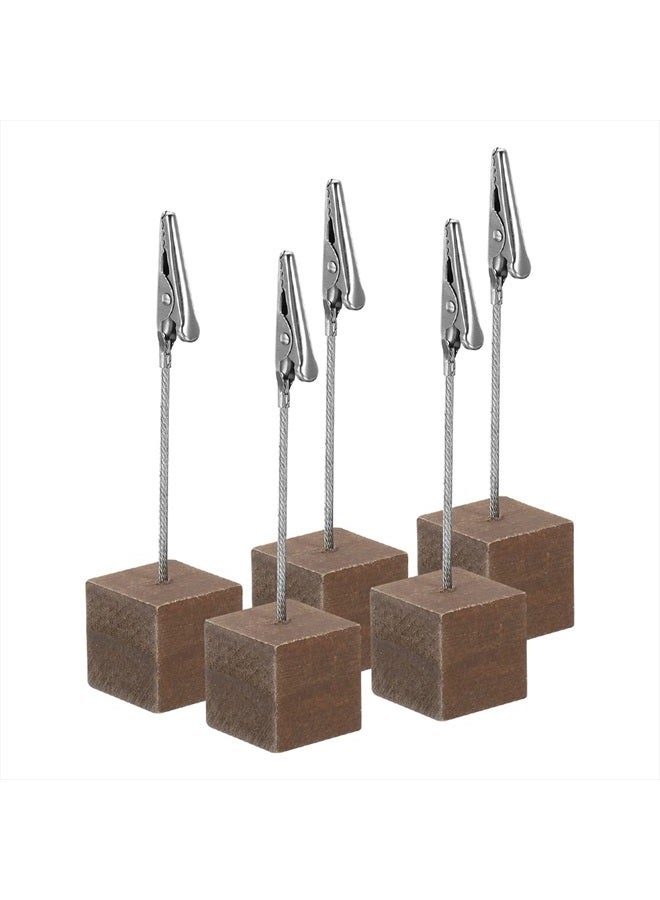 PATIKIL Place Card Holder, 5 Pack Memo Clip Holder Stand with Alligator Clasp Table Number Holders Wooden Base for Pictures Note Card Paper, Brown - Image 1