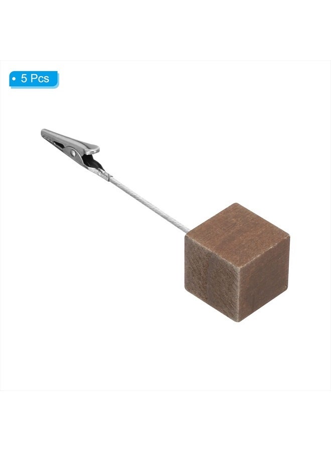 PATIKIL Place Card Holder, 5 Pack Memo Clip Holder Stand with Alligator Clasp Table Number Holders Wooden Base for Pictures Note Card Paper, Brown - Image 3