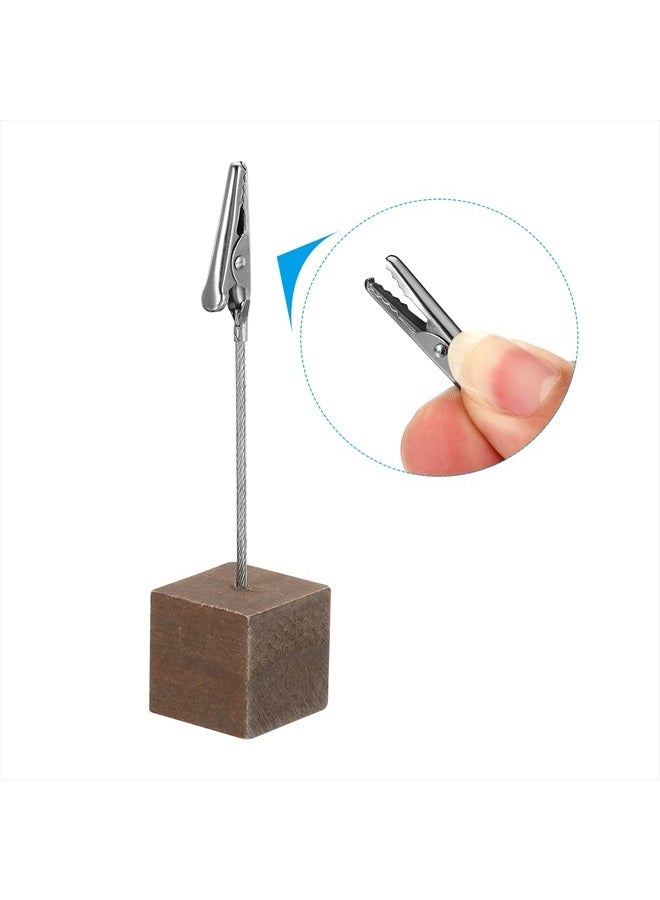 PATIKIL Place Card Holder, 5 Pack Memo Clip Holder Stand with Alligator Clasp Table Number Holders Wooden Base for Pictures Note Card Paper, Brown - Image 4