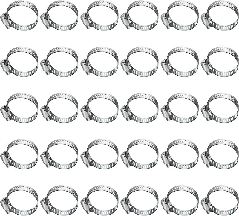 Juasky 30pcs Adjustable Worm Gear Hose Clamp Stainless Steel Pipe Clamps, 3/8"-1"(16-25mm) Tube Clamp Tool for Water Pipe, Plumbing, Fuel Line,Intercooler - Image 1