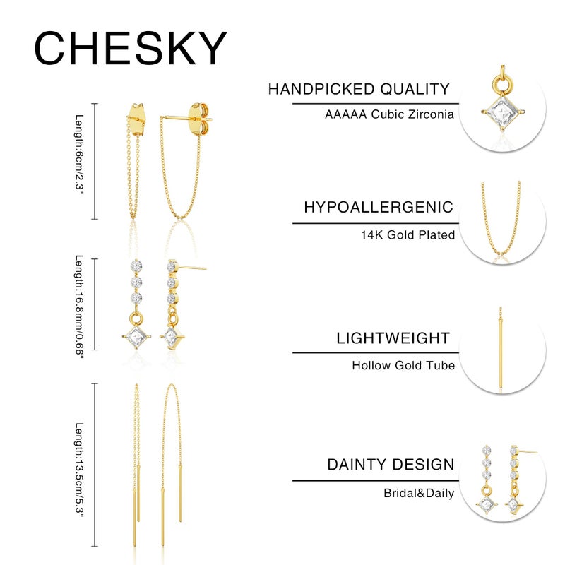 CHESKY Threader Earrings for Women, Dainty 14K Gold Plated Dangle Chain Earring Non Tarnish Hypoallergenic Double Piercing Earrings Gold Prom Earrings Long Gold Earring Stack Prom Jewelry for Women - Image 5