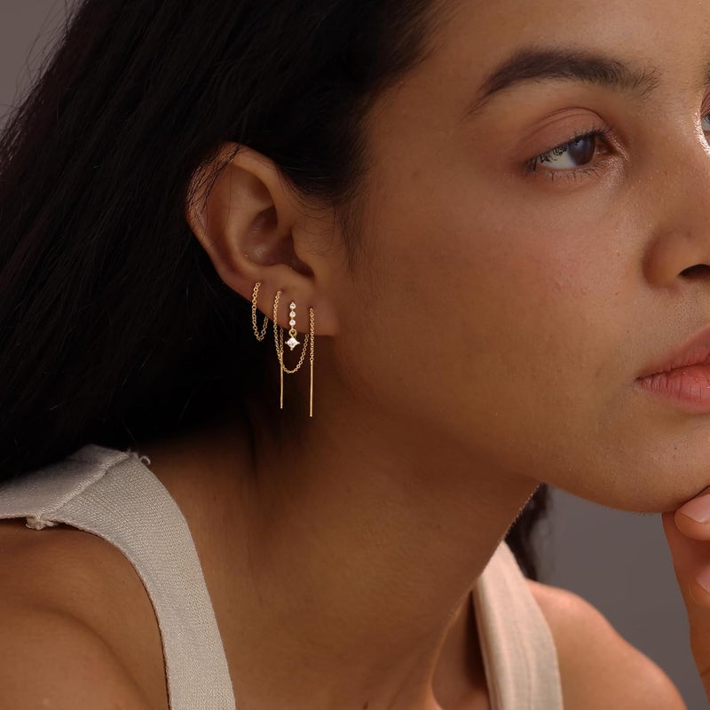 CHESKY Threader Earrings for Women, Dainty 14K Gold Plated Dangle Chain Earring Non Tarnish Hypoallergenic Double Piercing Earrings Gold Prom Earrings Long Gold Earring Stack Prom Jewelry for Women - Image 2
