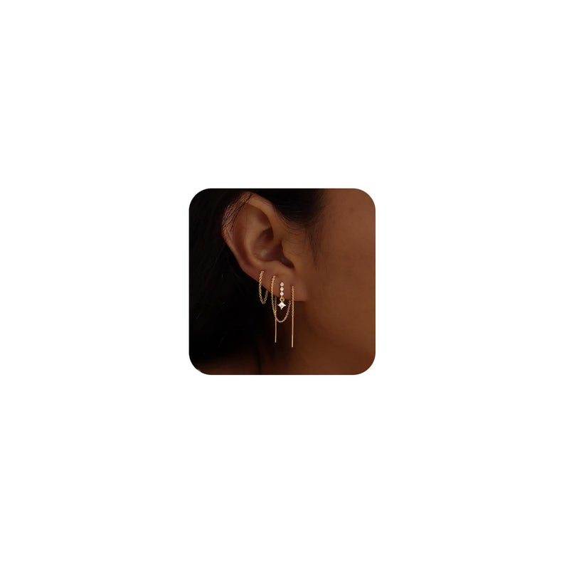 CHESKY Threader Earrings for Women, Dainty 14K Gold Plated Dangle Chain Earring Non Tarnish Hypoallergenic Double Piercing Earrings Gold Prom Earrings Long Gold Earring Stack Prom Jewelry for Women - Image 1