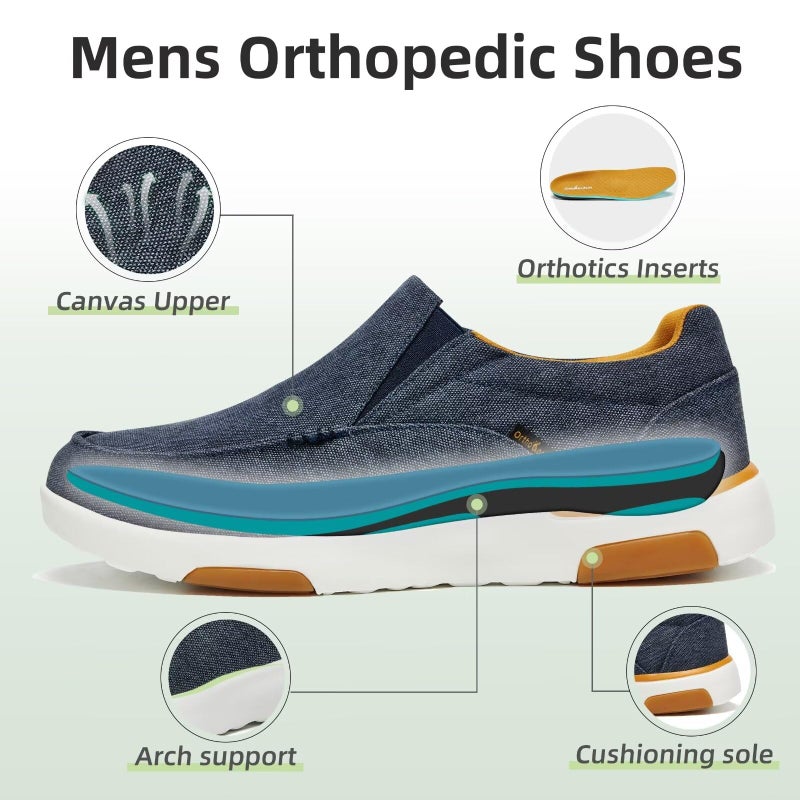 OrthoComfoot Men's Orthopedic Comfortable Slip-On, Flat Feet Plantar Fasciitis Supportive Sneakers for Walking, Flat Outdoor Driving Sneakers Denim Size 12 - Image 3
