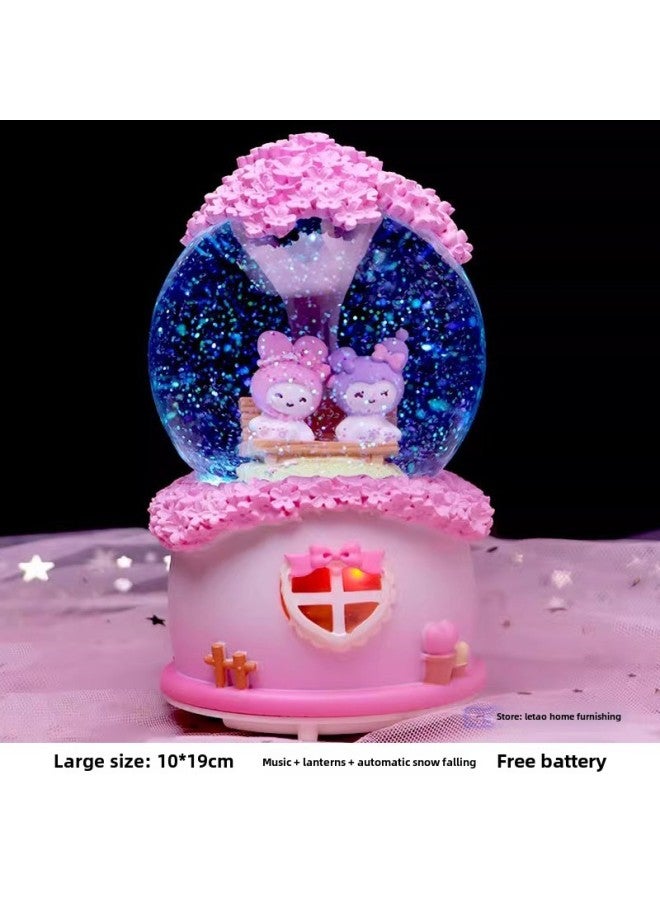 # Kulomi Crystal Ball Music Box Girls Children Birthday Gift Net Red Little Beaver Snow Music Box Pendulum-Color:Sweet Flower House Pink [music + Lanterns + Automatic Snow Large - Image 1
