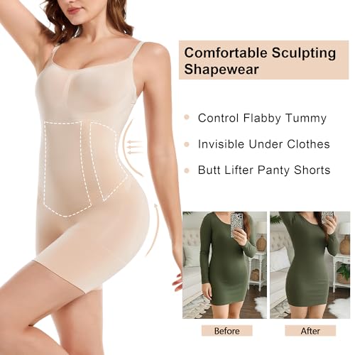 SHAPERX Bodysuit for Women Tummy Control Shapewear Mid-Thigh Seamless Full Body Shaper, SZ6224-Beige-S - Image 5