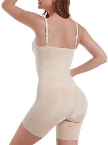 SHAPERX Bodysuit for Women Tummy Control Shapewear Mid-Thigh Seamless Full Body Shaper, SZ6224-Beige-S - Image 2