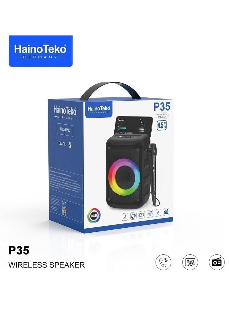 Haino Teko Karaoke Machine with 2 Wireless Microphones – Portable Bluetooth Karaoke Set with Voice Changing Effects & LED Lights for Children & Adults, Perfect for Boys & Girls Gifts, Home Parties - Image 3