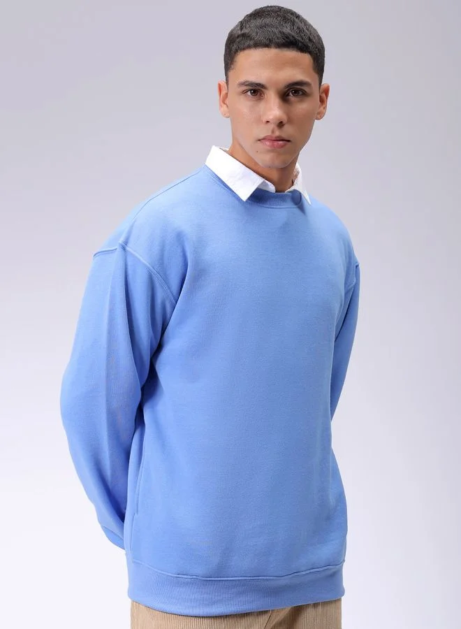 شركة المرآب الهندية Men Oversized Solid Crew Neck Overhead Sweatshirt