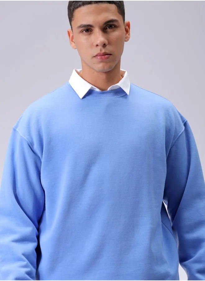 شركة المرآب الهندية Men Oversized Solid Crew Neck Overhead Sweatshirt