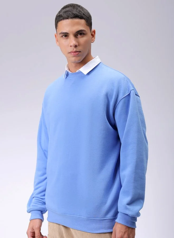 شركة المرآب الهندية Men Oversized Solid Crew Neck Overhead Sweatshirt