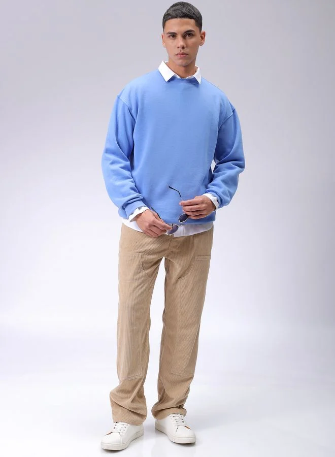شركة المرآب الهندية Men Oversized Solid Crew Neck Overhead Sweatshirt