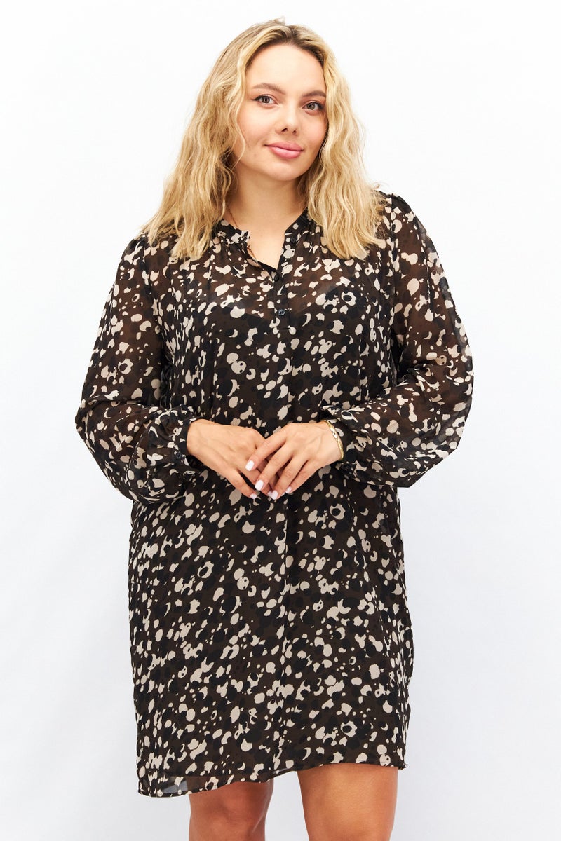 ESPRIT فستان كاجوال قصير مطبوع للنساء، مجموعة سوداء - Image 1