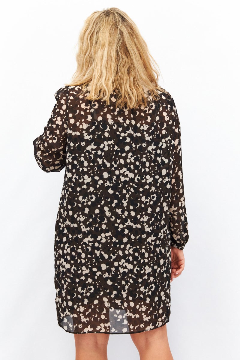 ESPRIT فستان كاجوال قصير مطبوع للنساء، مجموعة سوداء - Image 3