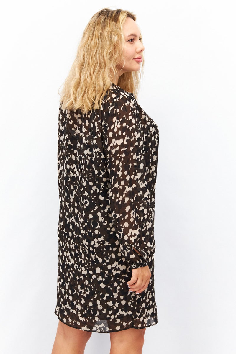 ESPRIT فستان كاجوال قصير مطبوع للنساء، مجموعة سوداء - Image 2