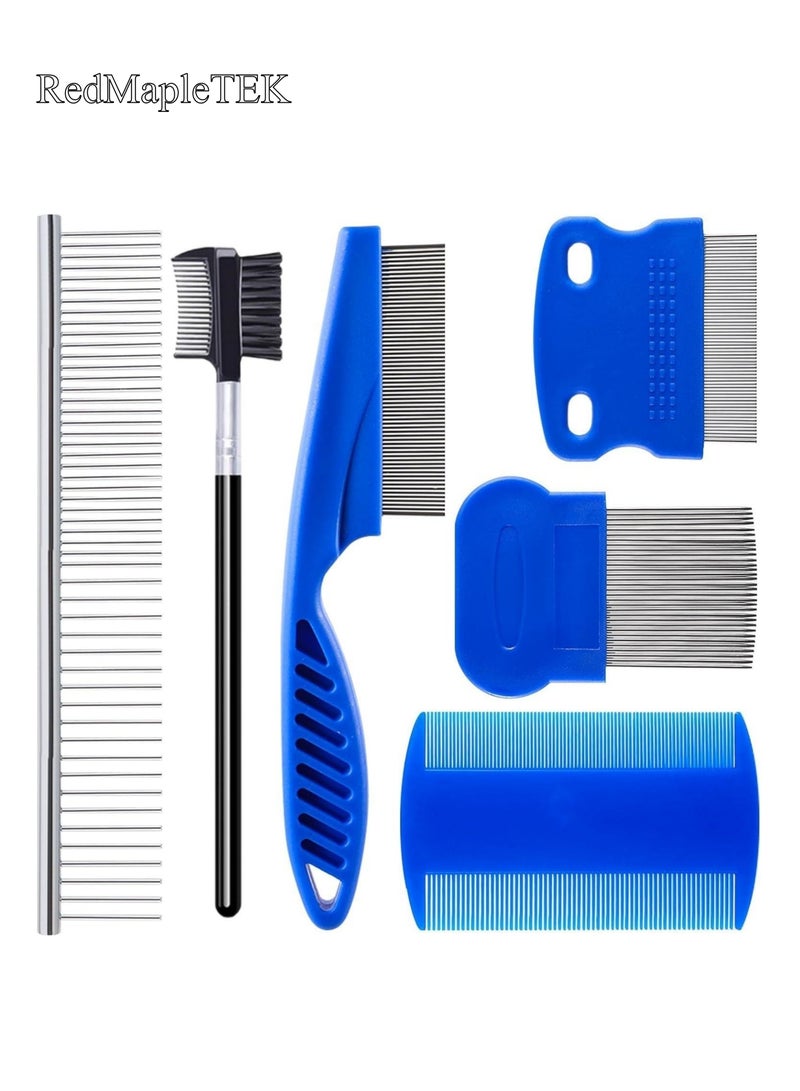 Lice Combs 6-Piece Set, Stainless Steel Fine Tooth Comb Lice Comb Professional Head Lice Nit Removal Hair Comb for Kids Adults Pets Dog Long/Short Ha