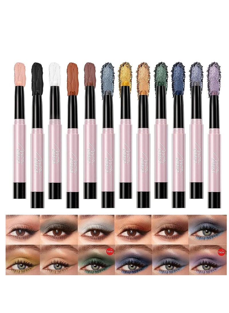12-Color Waterproof Eyeshadow Stick Set - Matte, Glitter & Pearlescent Finish, Long-Lasting & Highly Pigmented Makeup Pencils for Women - Image 1
