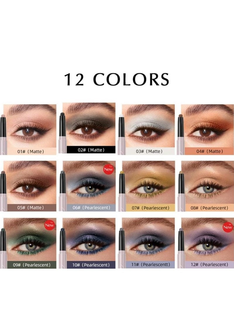 12-Color Waterproof Eyeshadow Stick Set - Matte, Glitter & Pearlescent Finish, Long-Lasting & Highly Pigmented Makeup Pencils for Women - Image 2