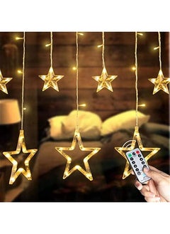 Arabest Bedroom Star Curtain Lights - 9ft 138 LED Fairy Twinkle String with 12 Drops, Remote Control 8 Modes Indoor Xmas Ramadan Decoration, Warm White  - Image 1