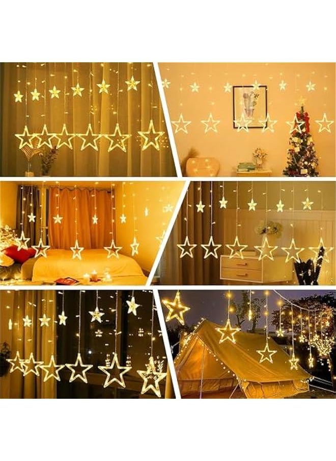 Arabest - Bedroom Star Curtain Lights - 9ft 138 LED Fairy Twinkle String with 12 Drops, Remote Control 8 Modes Indoor Xmas Ramadan Decoration, Warm White - Image 1