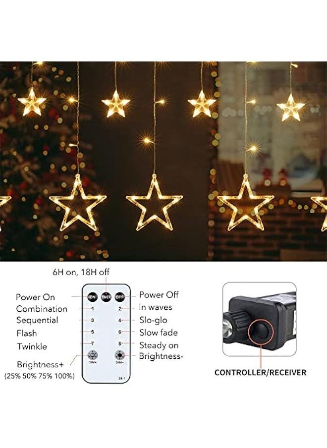 Arabest - Bedroom Star Curtain Lights - 9ft 138 LED Fairy Twinkle String with 12 Drops, Remote Control 8 Modes Indoor Xmas Ramadan Decoration, Warm White - Image 1