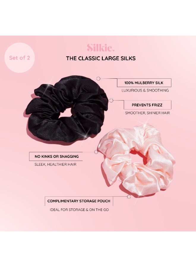 Silkie x2 Oversized Mulberry Silk Scrunchies – Soft No-Crease Hair Ties for Everyday Wear (Classic) - Image 2