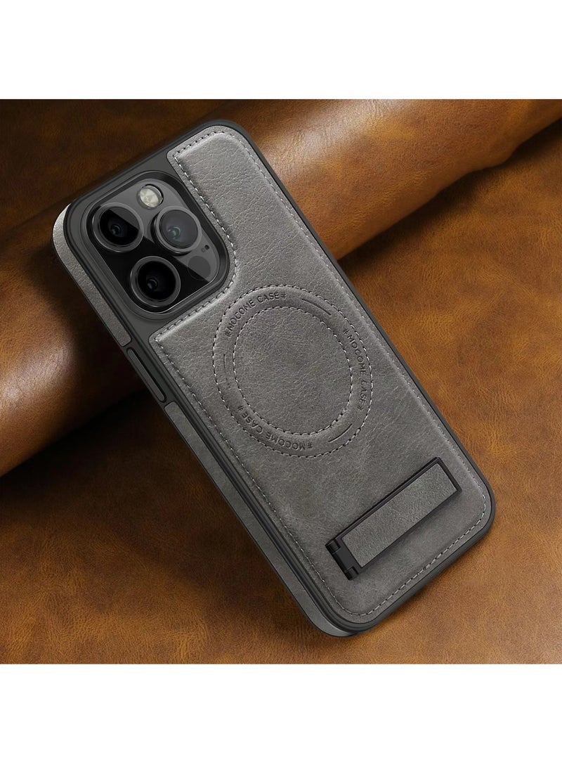 Color Fans For iPhone 15 Pro Case Compatible with MagSafe Slim-Fit PU Leather Coated TPU + PC Shell - Grey - Image 2