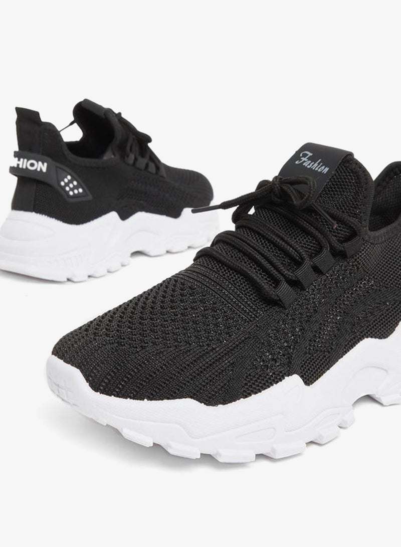 ستايلي اكتيف سنيكرز نسائي أسود بتفاصيل دانتيل ونعل سميك - Image 4