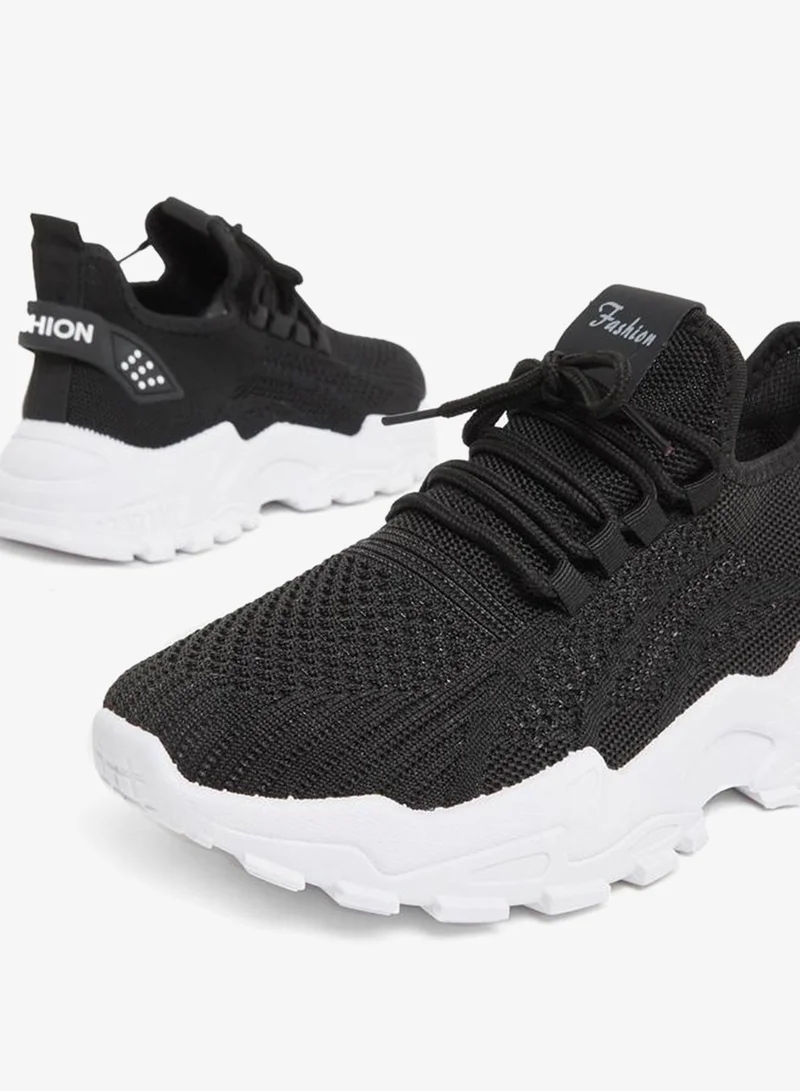Styli Active Black Texture Lace Up Chunky Sneakers