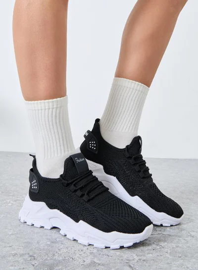 Styli Active Black Texture Lace Up Chunky Sneakers