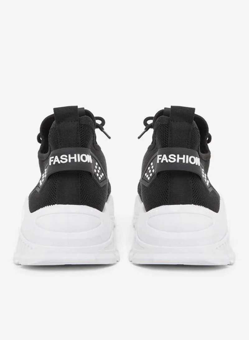 Styli Active Black Texture Lace Up Chunky Sneakers