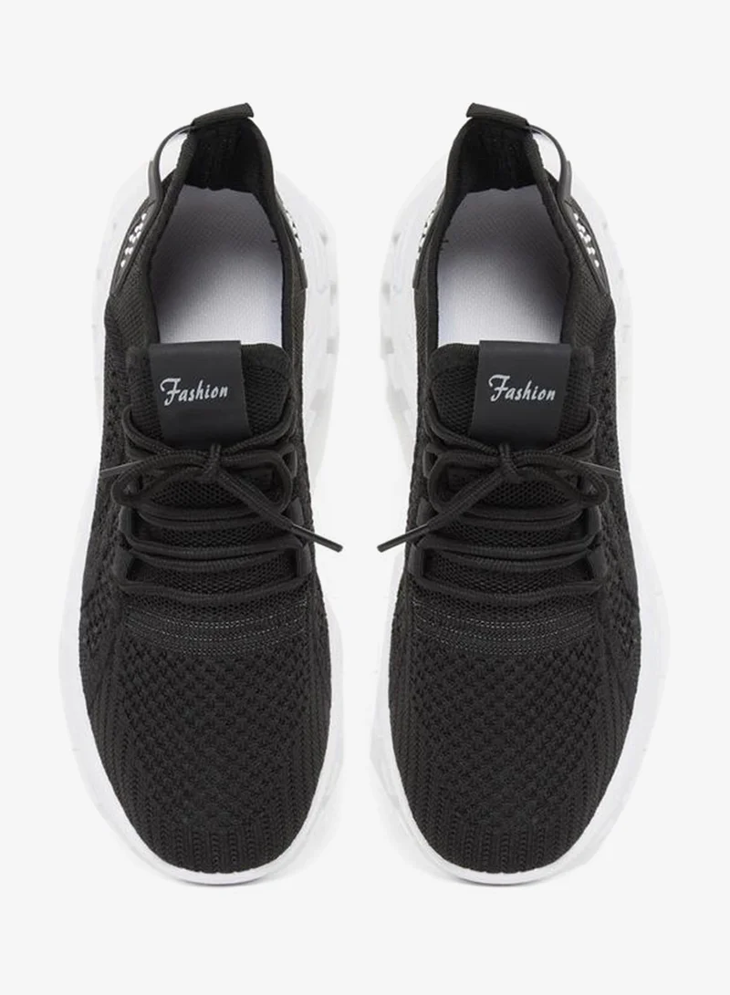Styli Active Black Texture Lace Up Chunky Sneakers