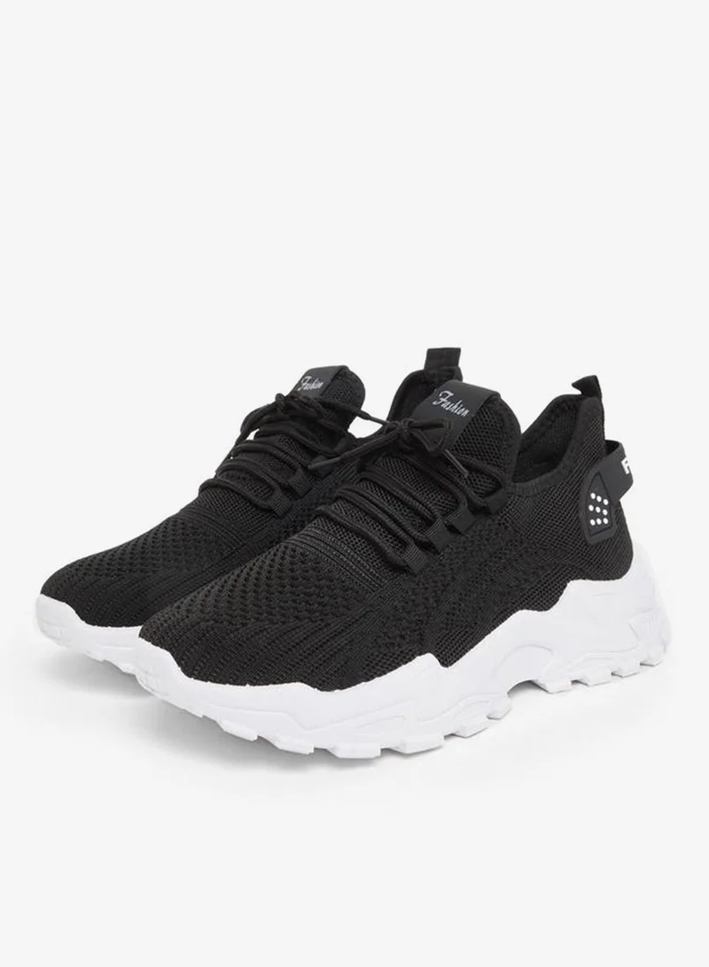Styli Active Black Texture Lace Up Chunky Sneakers