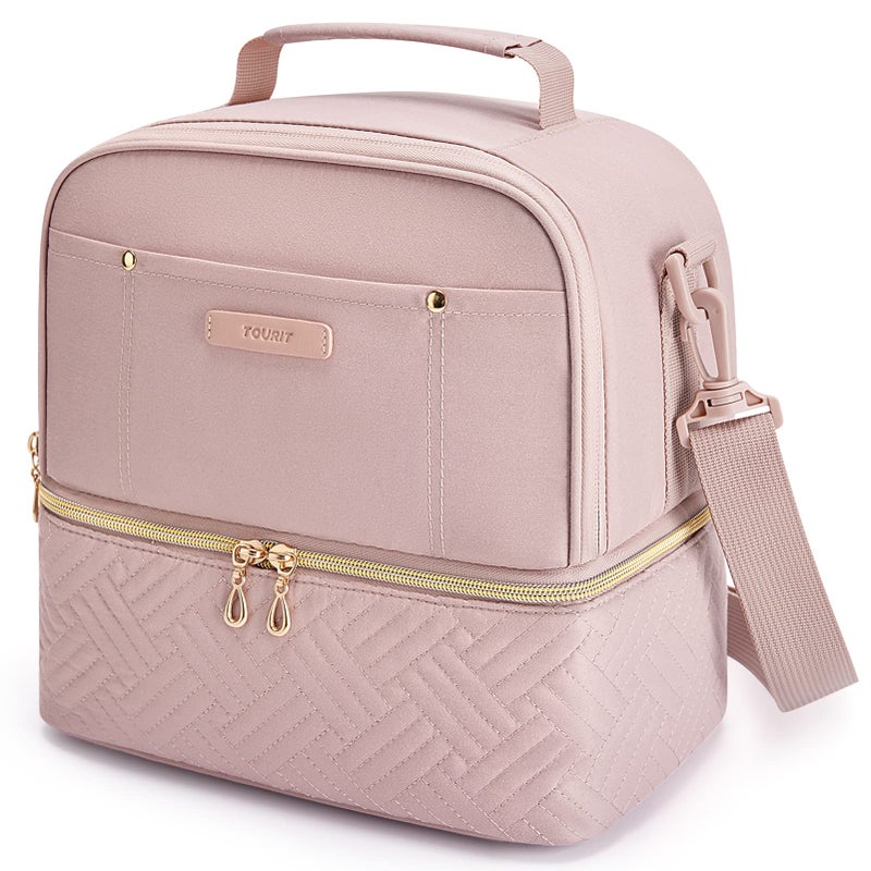 TOURIT Lunch Bag Women Double Deck Lunch Box Insulated Lunch Cooler for Women Men Work Pink