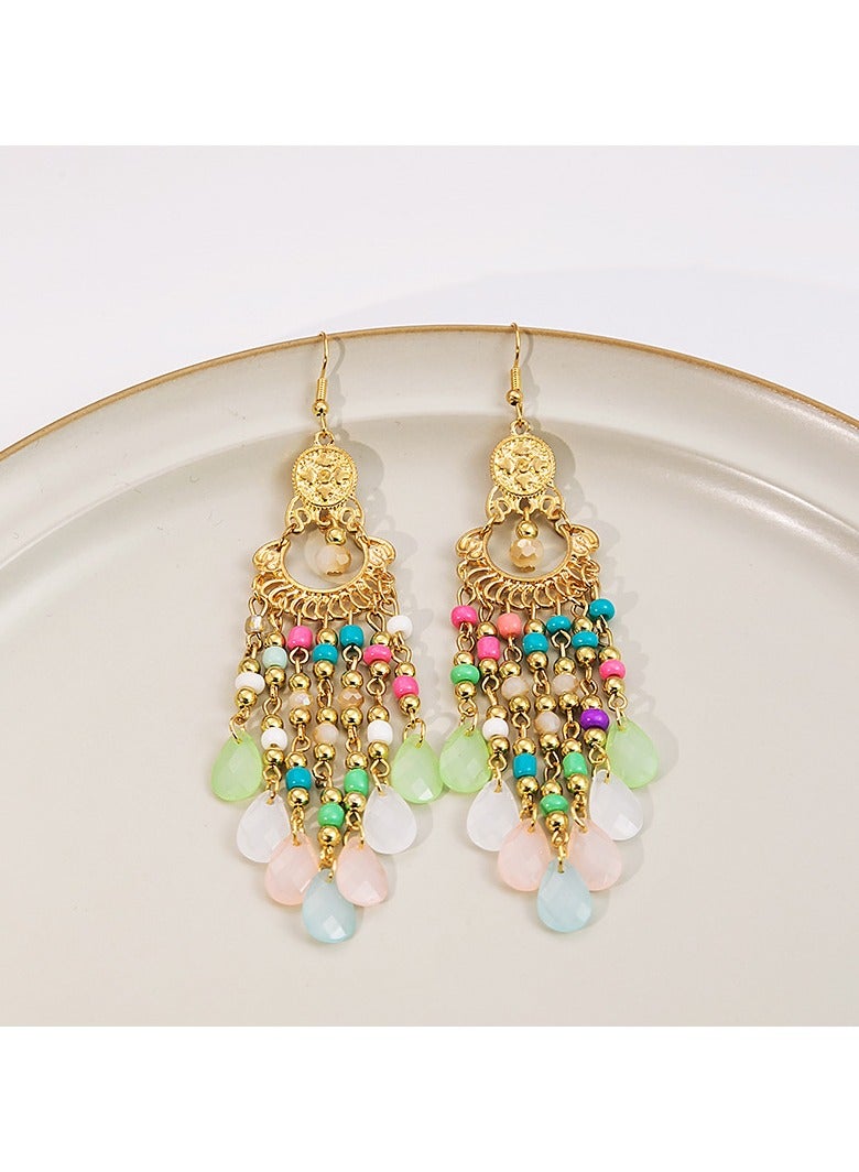 Handmade Bohemian Earrings Vintage Drop Dangle Earrings for Women Colorful Boho Flower Beaded Tassel Earrings Drop Earrings Boho Ethnic Water Drop Statement Earrings - Image 2