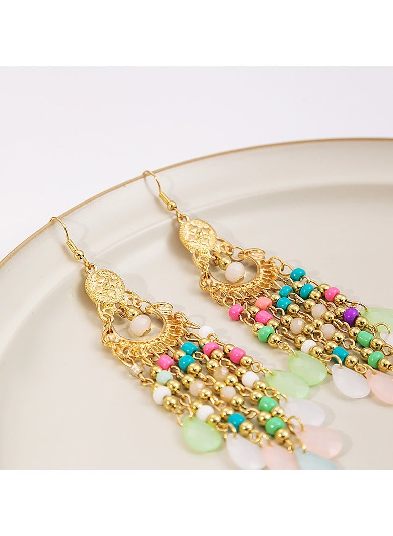 Handmade Bohemian Earrings Vintage Drop Dangle Earrings for Women Colorful Boho Flower Beaded Tassel Earrings Drop Earrings Boho Ethnic Water Drop Statement Earrings - Image 4